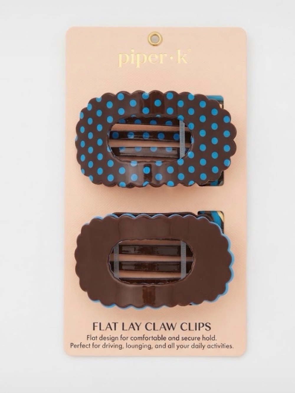 NWT 💙🤎 PIPER K BLUE & BROWN FLAT LAY CLAW CLIPS SET OF 2